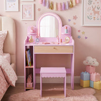 Kids Vanity with Lights, Pretend Makeup Dressing Table Set