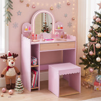 Kids Vanity with Lights, Pretend Makeup Dressing Table Set