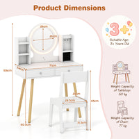 Kids Vanity Set with Lights, Princess Vanity Desk Set with LED Lighted Mirror