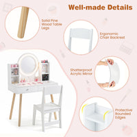 Kids Vanity Set with Lights, Princess Vanity Desk Set with LED Lighted Mirror