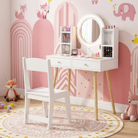 Kids Vanity Set with Lights, Princess Vanity Desk Set with LED Lighted Mirror