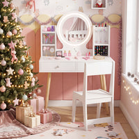 Kids Vanity Set with Lights, Princess Vanity Desk Set with LED Lighted Mirror