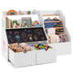 Toy Storage Organizer, Kids Bookshelf with Flip-up Blackboard, Open Shelves, 5 Solid Wood Hanging Rods