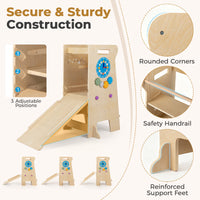 4-in-1 Toddler Tower with Chalkboard Slide Montessori Games