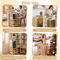 Toddler Standing Tower w/ Adjustable Height & Blackboard, Natural