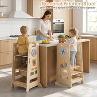 Toddler Standing Tower w/ Adjustable Height & Blackboard, Natural