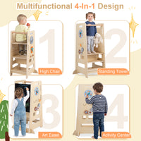Toddler Standing Tower w/ Adjustable Height & Blackboard, Natural