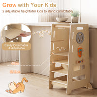 Toddler Standing Tower w/ Adjustable Height & Blackboard, Natural