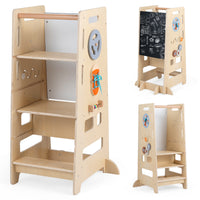 Toddler Standing Tower w/ Adjustable Height & Blackboard, Natural