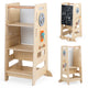 Toddler Standing Tower w/ Adjustable Height & Blackboard, Natural