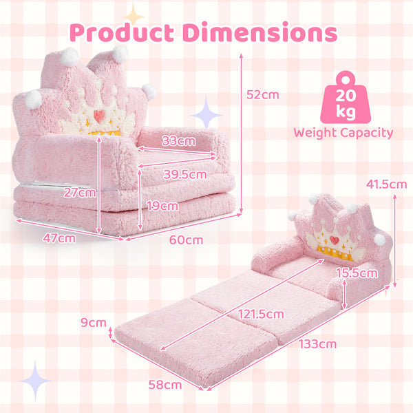2-in-1 Foldable Kids Sofa Bed, Convertible Lounger for Toddlers