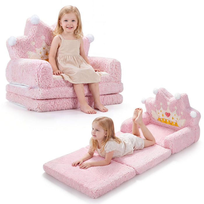 2-in-1 Foldable Kids Sofa Bed, Convertible Lounger for Toddlers