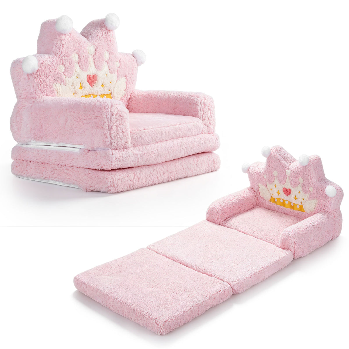 2-in-1 Foldable Kids Sofa Bed, Convertible Lounger for Toddlers