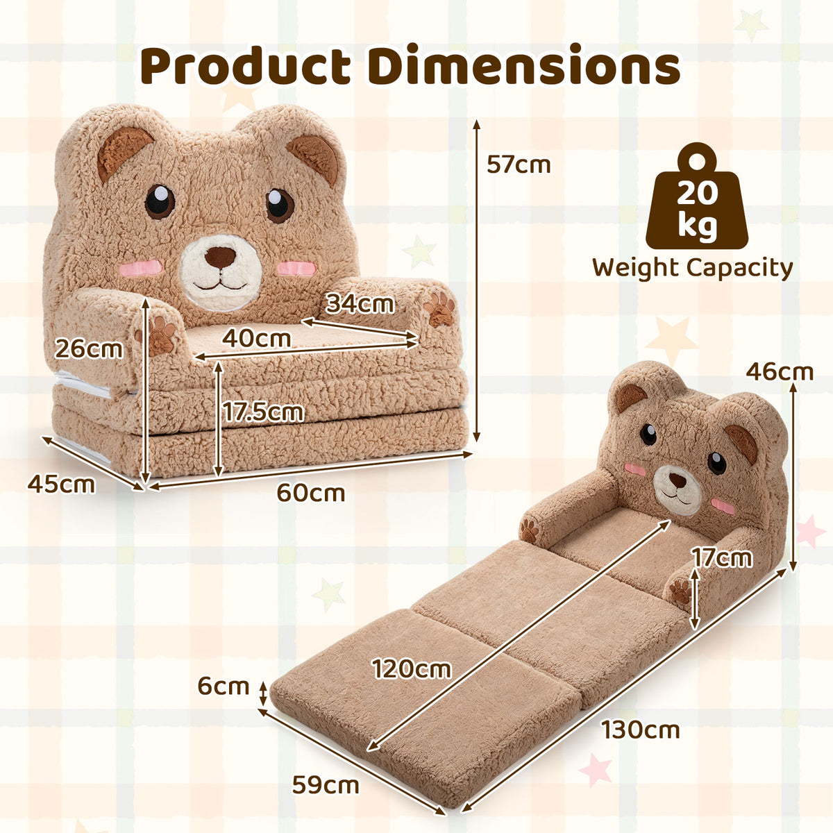 2-in-1 Foldable Kids Sofa Bed, Convertible Lounger for Toddlers