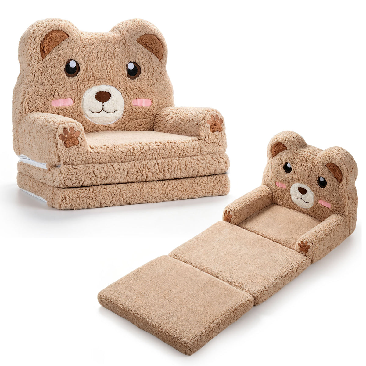 2-in-1 Foldable Kids Sofa Bed, Convertible Lounger for Toddlers