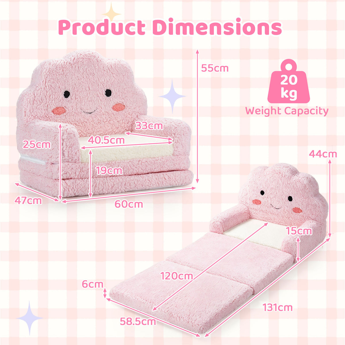 2-in-1 Foldable Kids Sofa Bed, Convertible Lounger for Toddlers