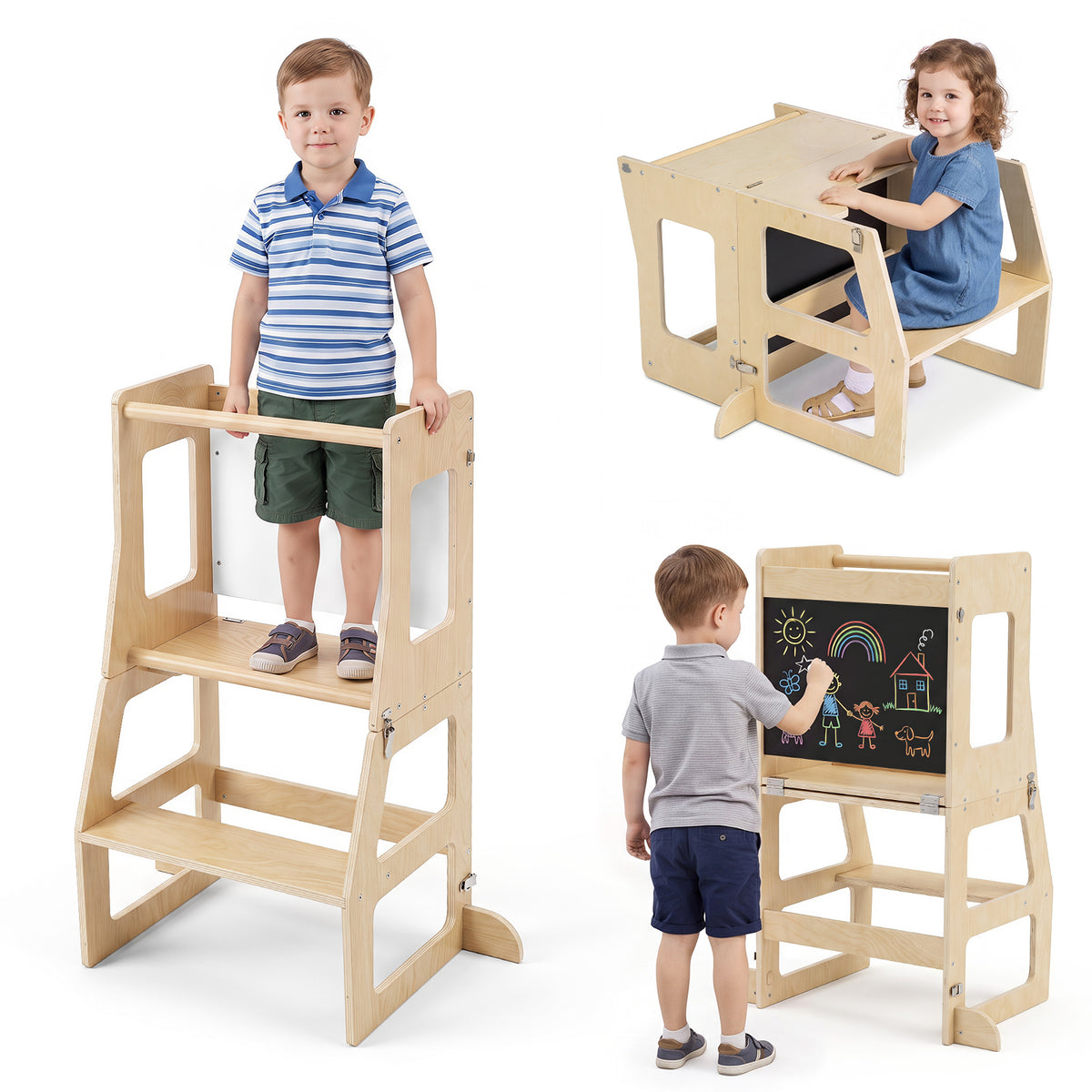 3-in-1 Foldable Kitchen Standing Tower for Toddlers