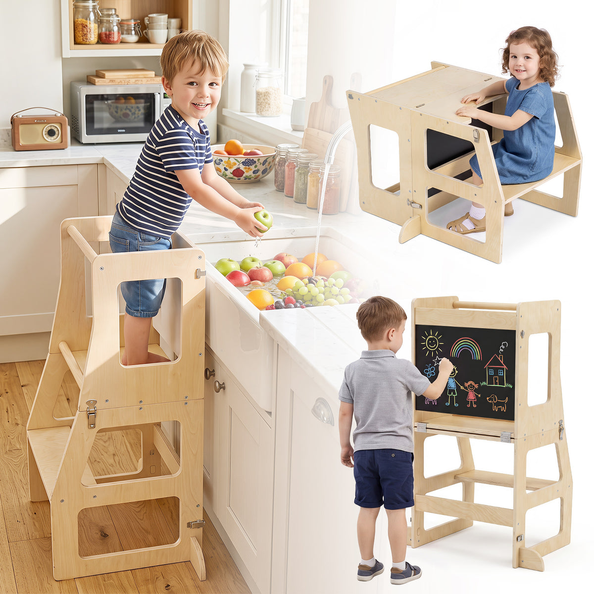 3-in-1 Foldable Kitchen Standing Tower for Toddlers