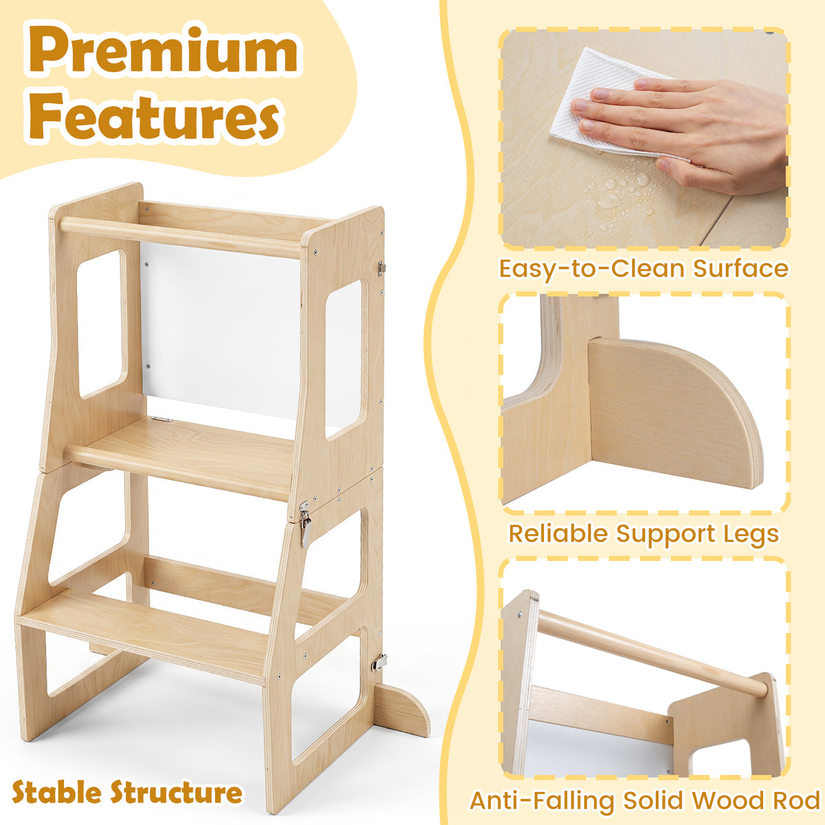 3-in-1 Foldable Kitchen Standing Tower for Toddlers
