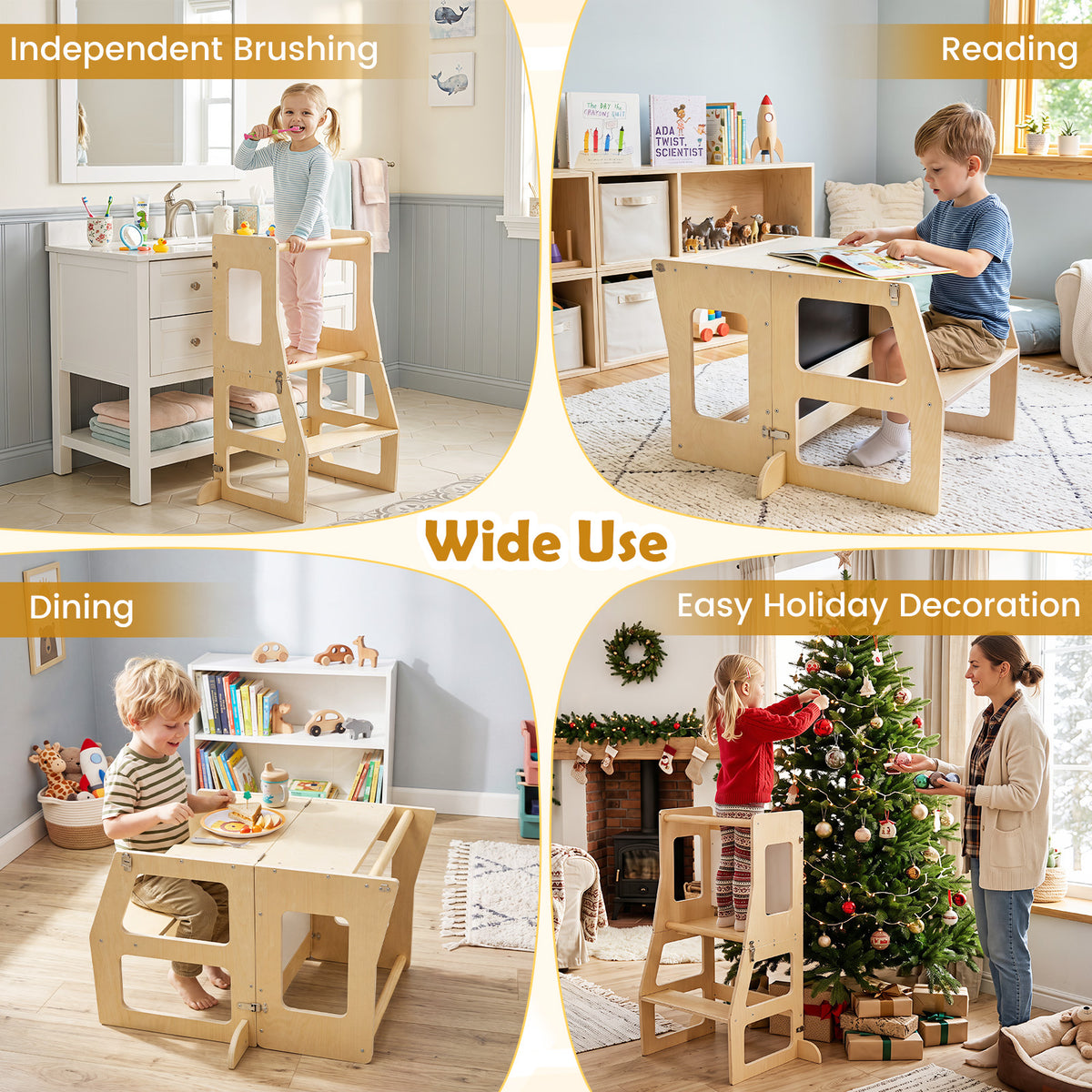 3-in-1 Foldable Kitchen Standing Tower for Toddlers