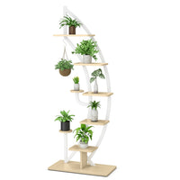 6-Tier Tall Metal Plant Stand Rack, Curved Half Moon Shape Ladder Planter Shelf W/ Top Hook