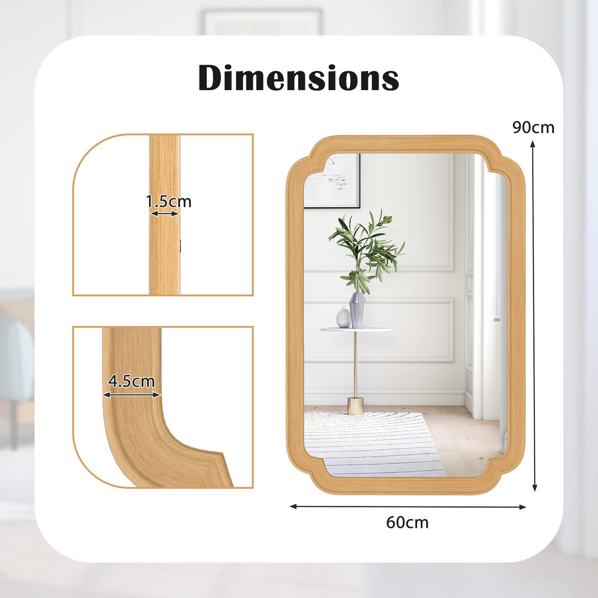 90 cm x 60 cm Farmhouse Rectangle Decorative Mirror