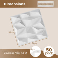 50/100-Pack 3D Wall Panels, Fire-Resistant PVC Interior Wall Decoration with Diamond Accent