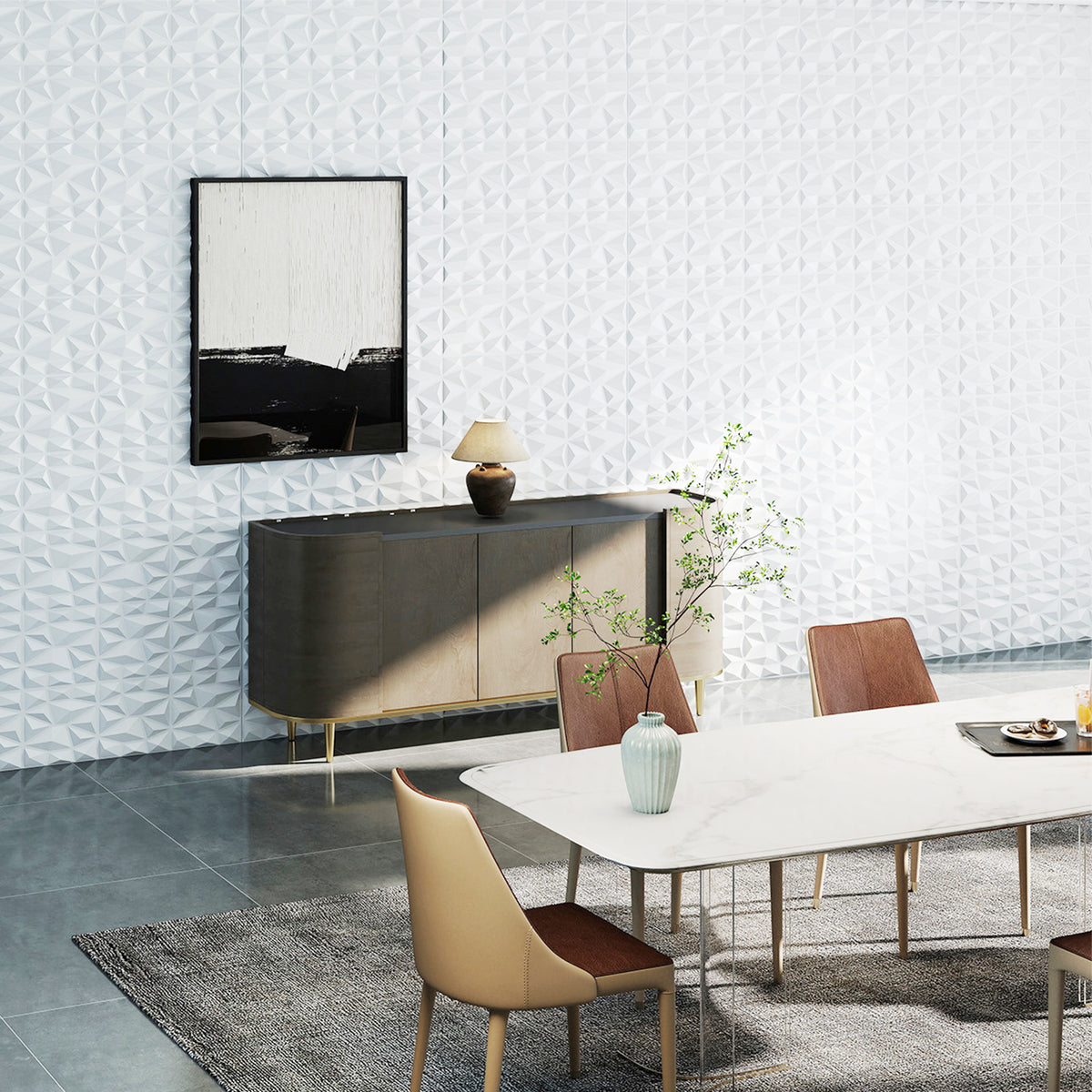 50/100-Pack 3D Wall Panels, Fire-Resistant PVC Interior Wall Decoration with Diamond Accent