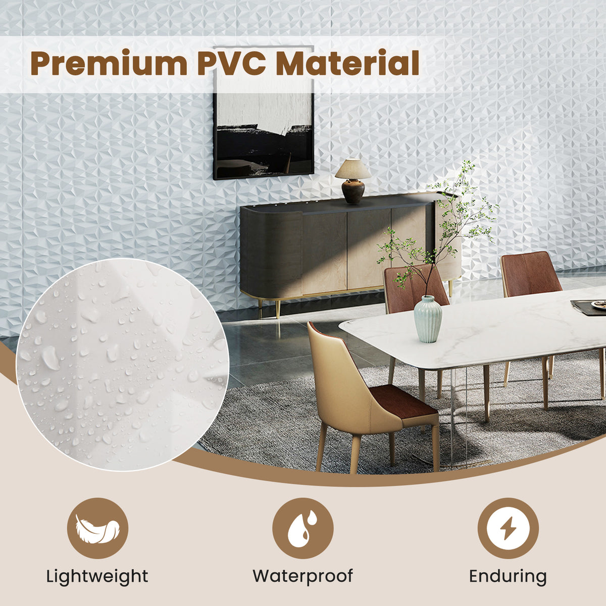 50/100-Pack 3D Wall Panels, Fire-Resistant PVC Interior Wall Decoration with Diamond Accent