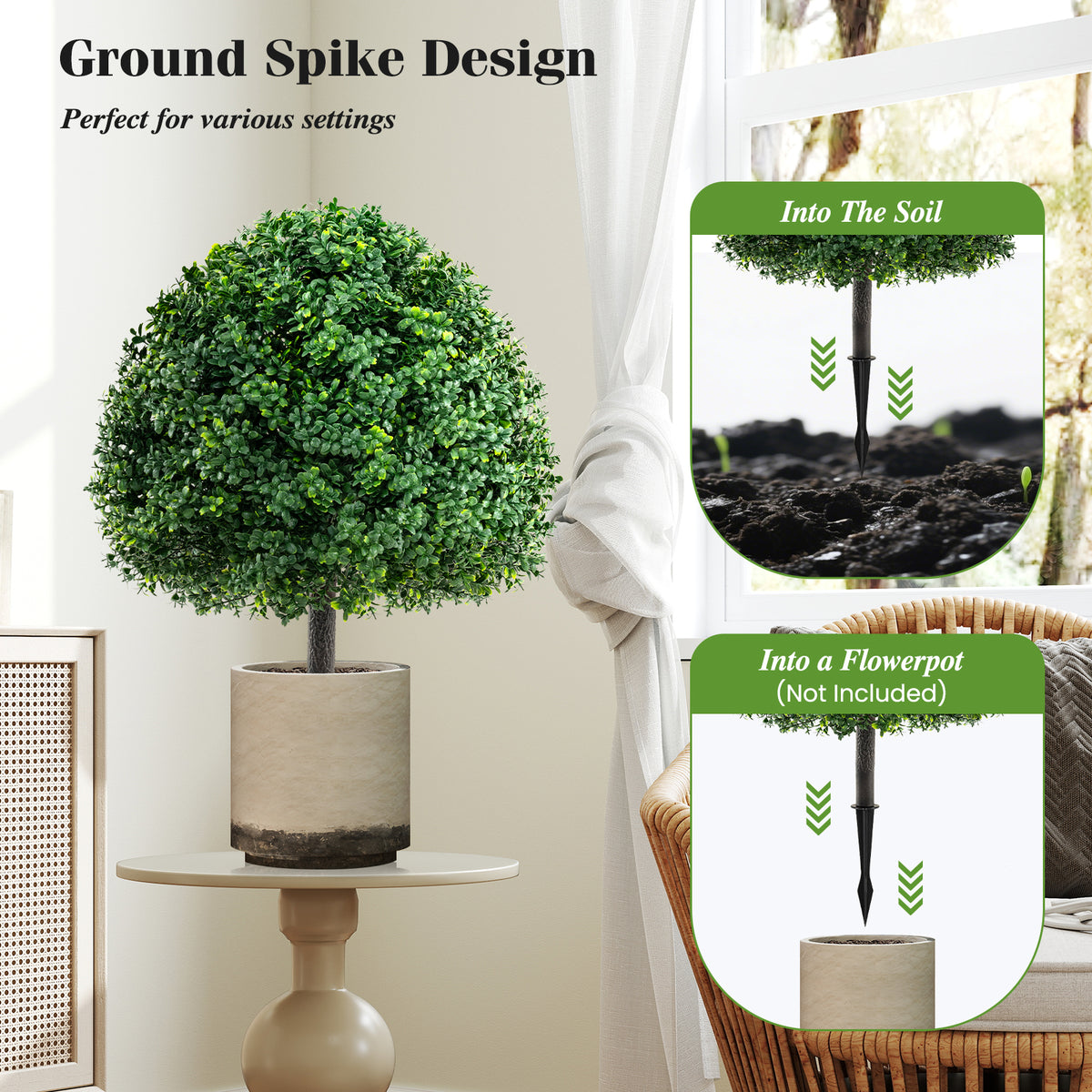 2 Pack Faux Bushes with Ground Spike