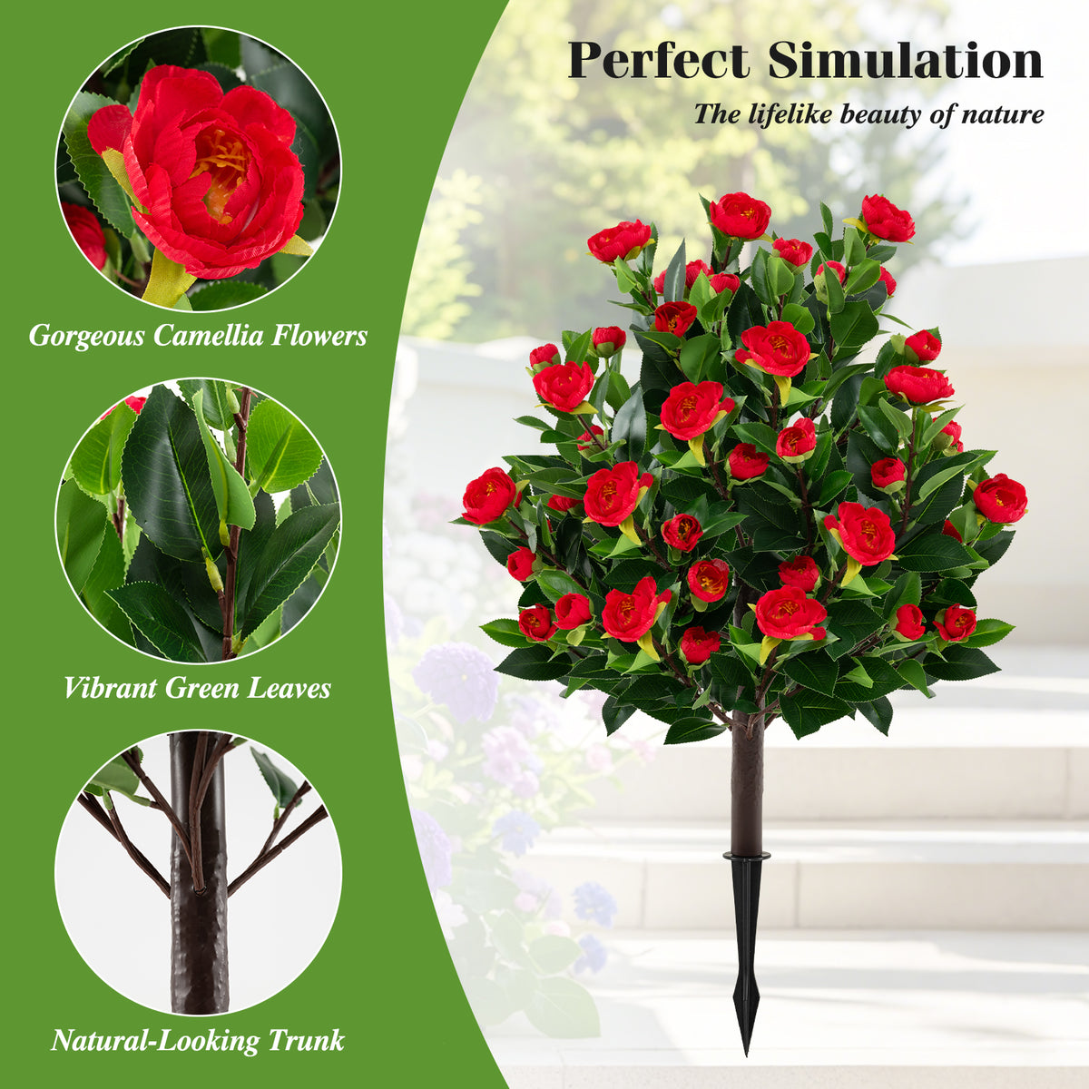 2 Pack Fake Flower Trees with Ground Spikes, Floral Blooming Bushes