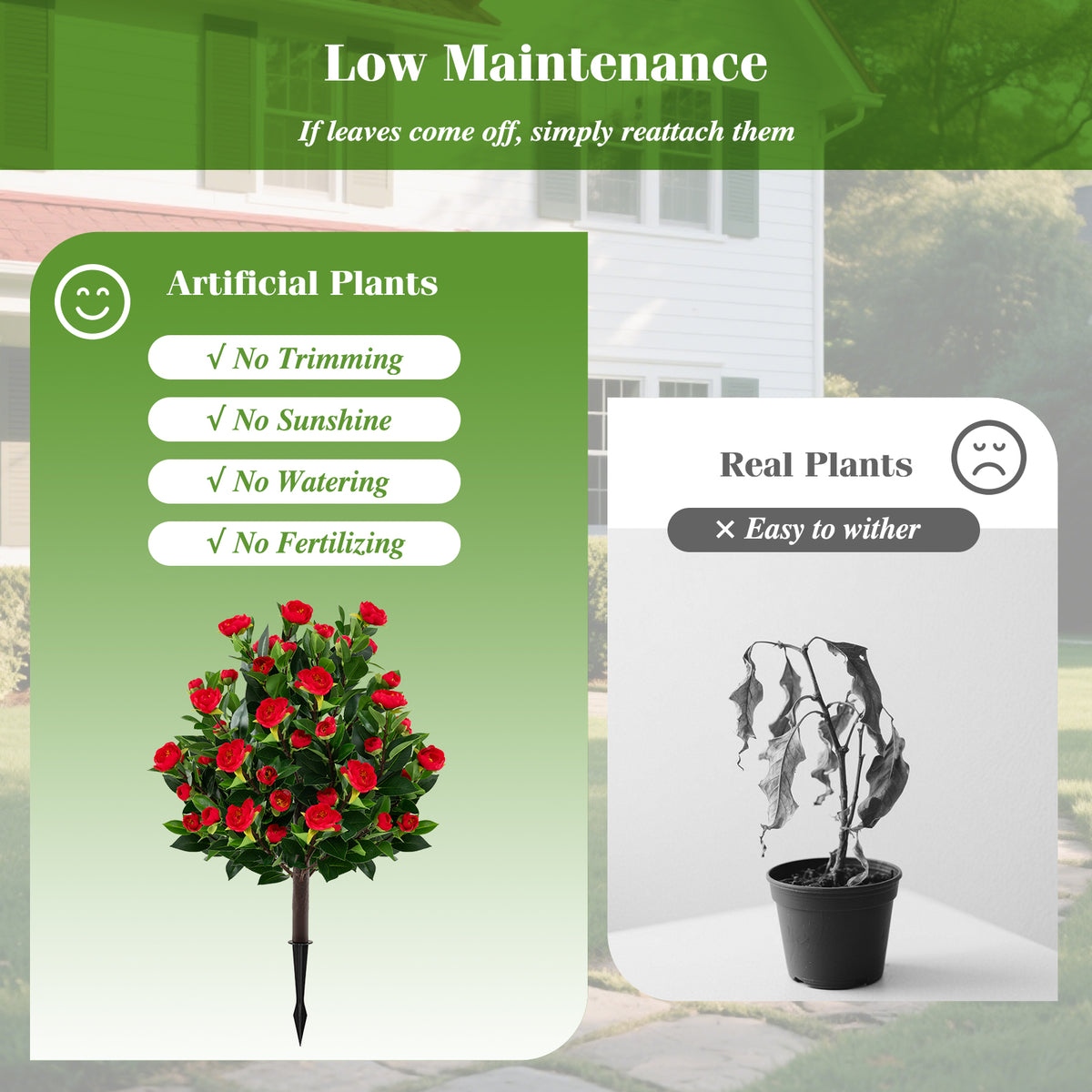 2 Pack Fake Flower Trees with Ground Spikes, Floral Blooming Bushes