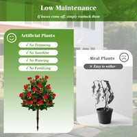 2 Pack Fake Flower Trees with Ground Spikes, Floral Blooming Bushes