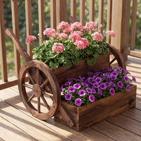 2-Tier Versatile Raised Garden Bed with Wheels and Rustic Wood Wagon Planter