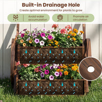 2-Tier Versatile Raised Garden Bed with Wheels and Rustic Wood Wagon Planter