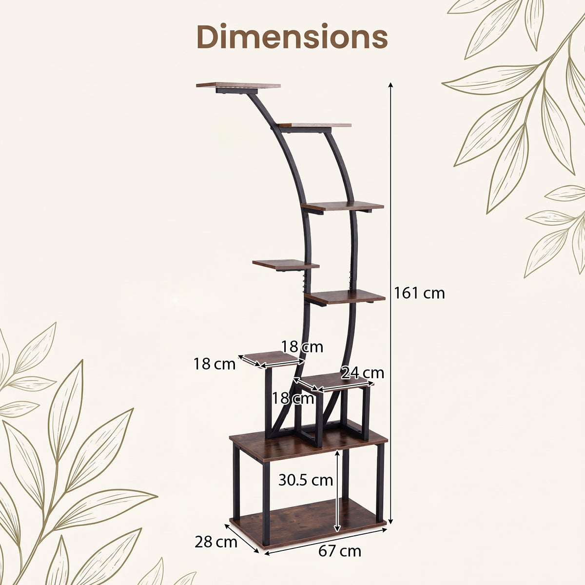 161 cm 9-Tier Plant Stand Indoor with Light for Outdoor Garden