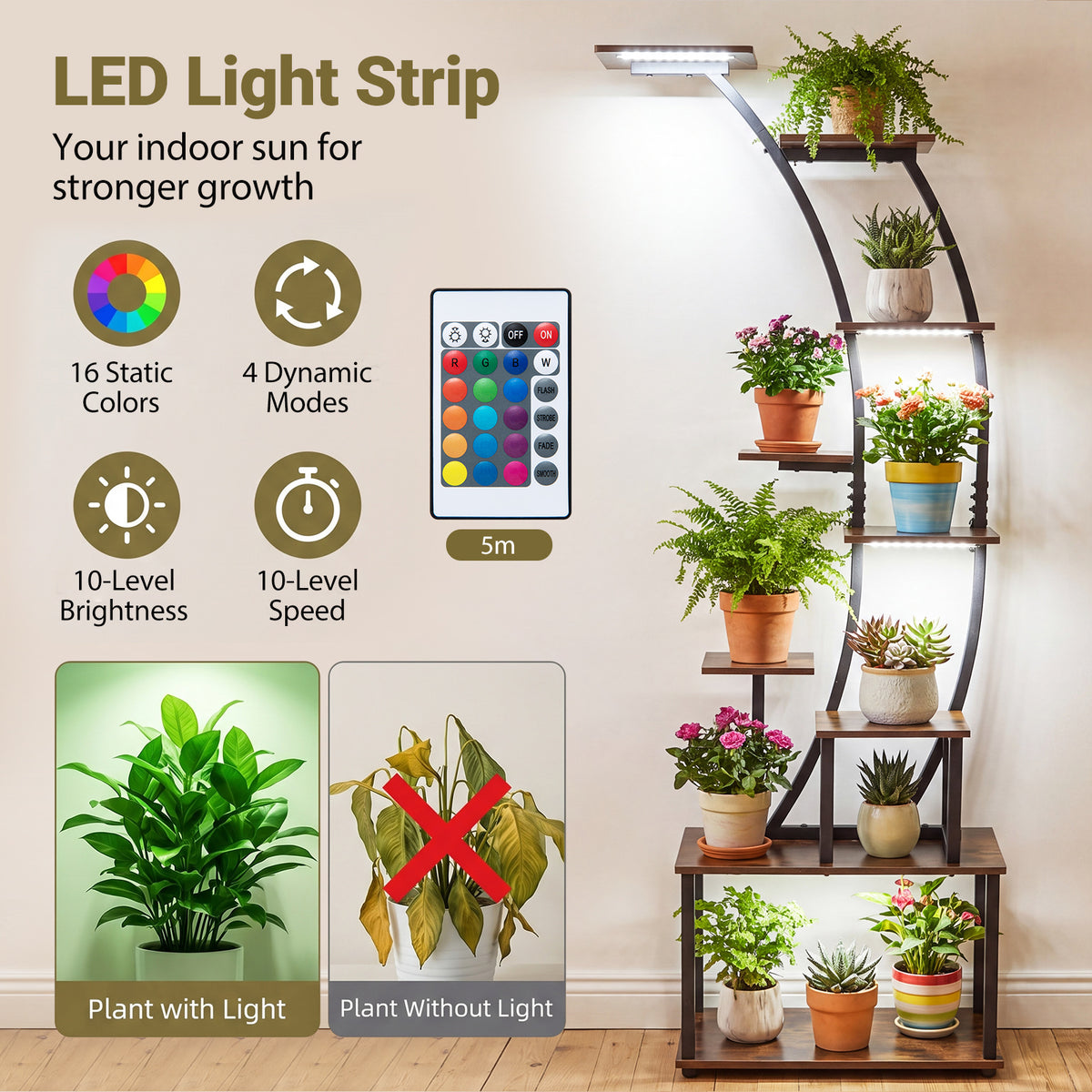 161 cm 9-Tier Plant Stand Indoor with Light for Outdoor Garden