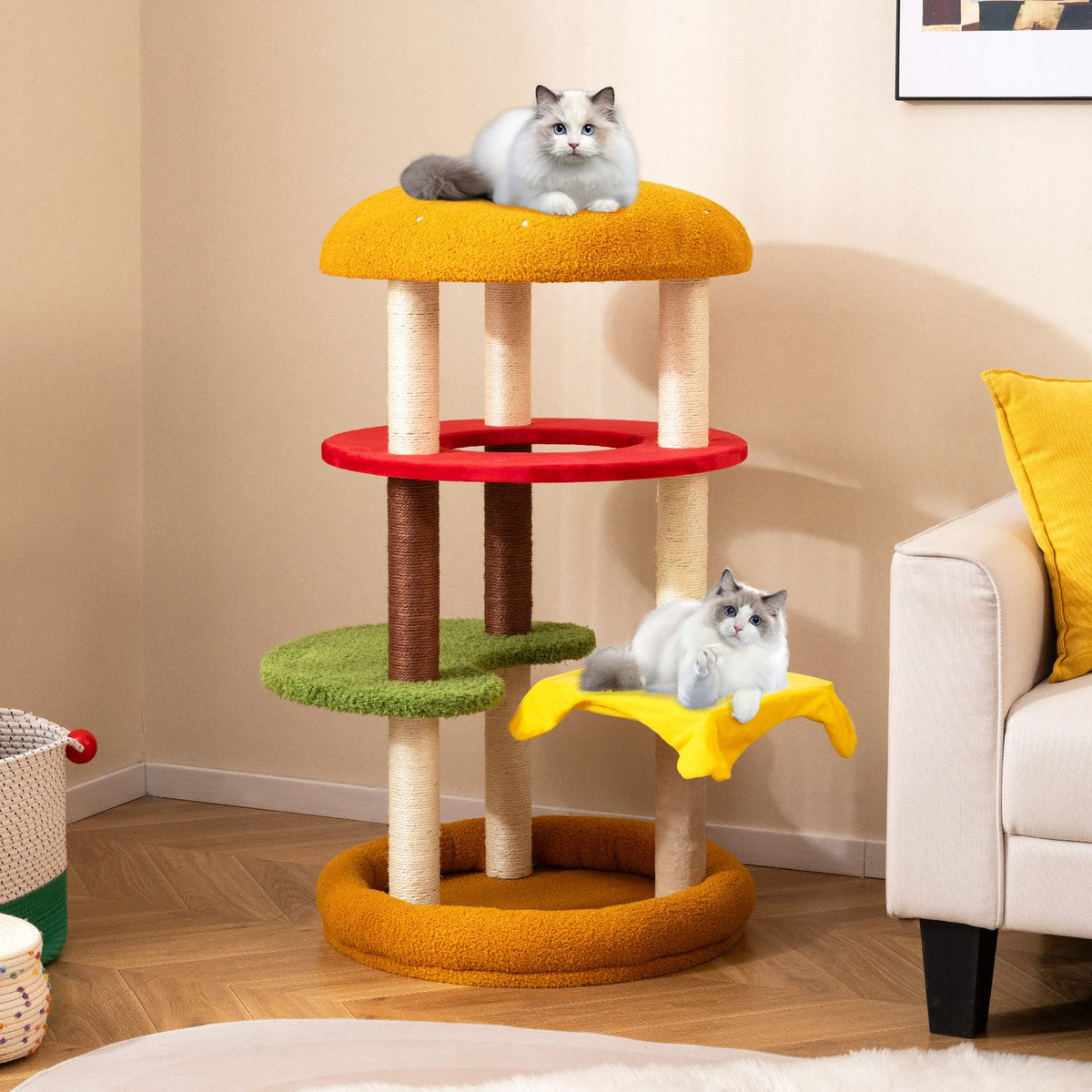 Hamburger-Theme Climbing Stand with Scratching Posts and Cozy Bed