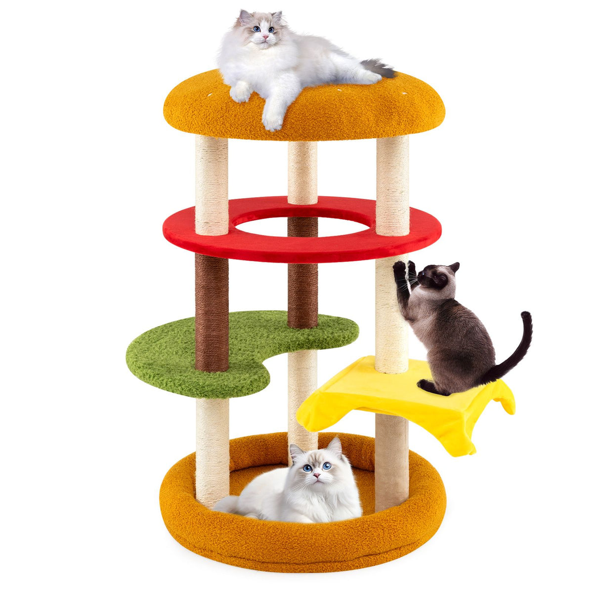Hamburger-Theme Climbing Stand with Scratching Posts and Cozy Bed