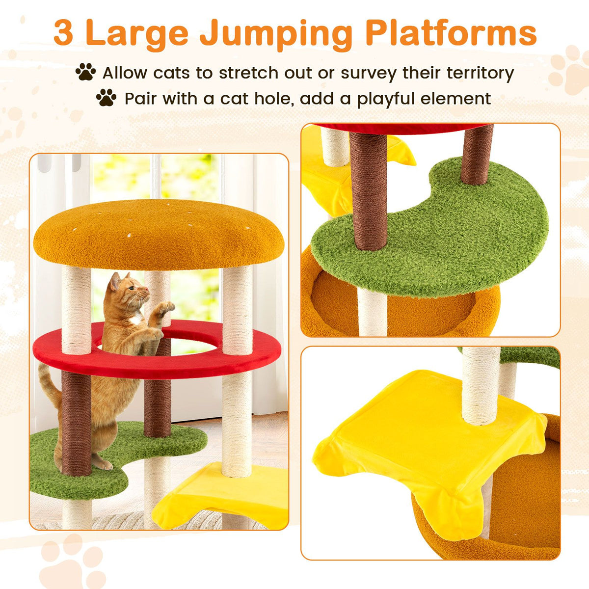 Hamburger-Theme Climbing Stand with Scratching Posts and Cozy Bed