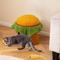 Hamburger Cat Condo with Hanging Toy and Removable Cushion