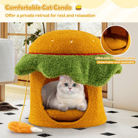 Hamburger Cat Condo with Hanging Toy and Removable Cushion