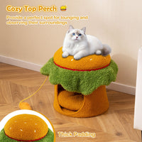 Hamburger Cat Condo with Hanging Toy and Removable Cushion