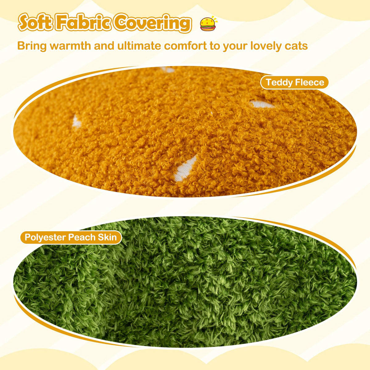 Hamburger Cat Condo with Hanging Toy and Removable Cushion