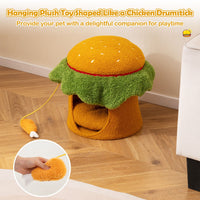 Hamburger Cat Condo with Hanging Toy and Removable Cushion