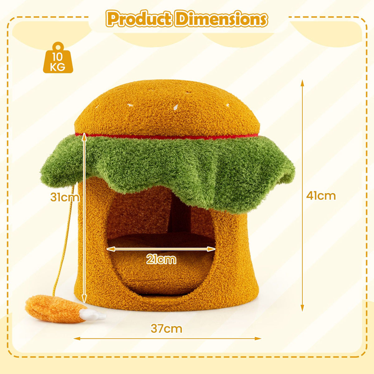 Hamburger Cat Condo with Hanging Toy and Removable Cushion