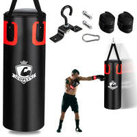 Heavy Hanging Punching Bag Set 26kg with 12oz Gloves and Hand Wraps
