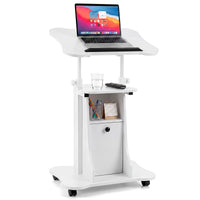 Height Adjustable Laptop Table with Tilting Tabletop and Storage Shelves Lockable Casters for Home Office
