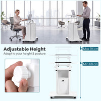 Height Adjustable Laptop Table with Tilting Tabletop and Storage Shelves Lockable Casters for Home Office