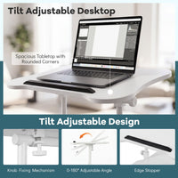 Height Adjustable Laptop Table with Tilting Tabletop and Storage Shelves Lockable Casters for Home Office